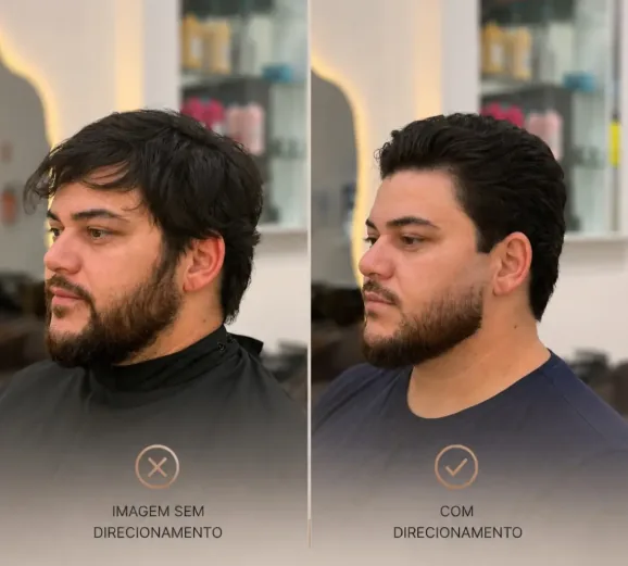 Antes e depois de direcionamento de cabelo masculino